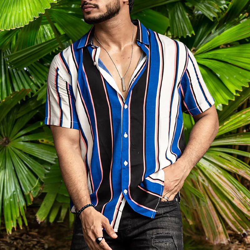 Vintage Clashing Stripe Hawaiian Shirt