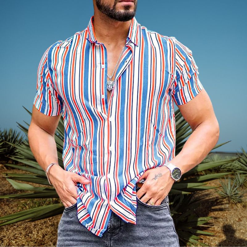 Vintage Clashing Stripe Hawaiian Shirt