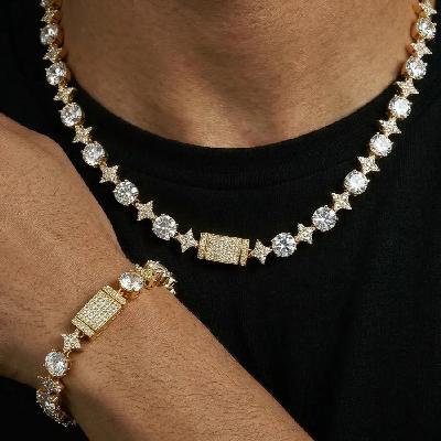 8mm Iced Quadrangular Star Necklace & Bracelet Set in Gold