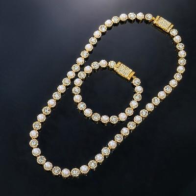 8mm Pearls Tennis Bracelet &Chain Set in Gold