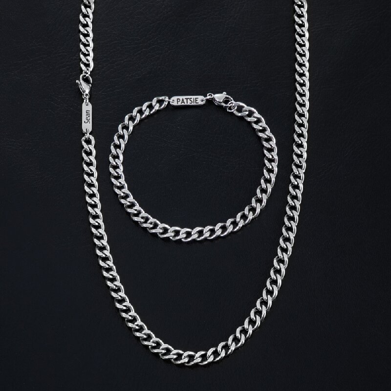 6mm Custom Name Cuban Bracelet & Necklace in White Gold