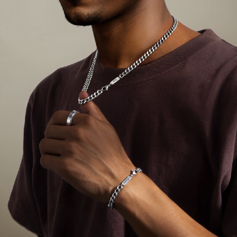 6mm Custom Name Cuban Bracelet & Necklace in White Gold