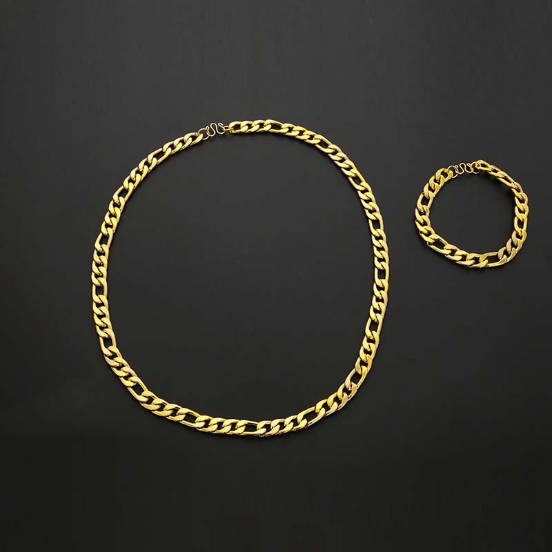 10mm Figaro Chain and Bracelet Set in Gold