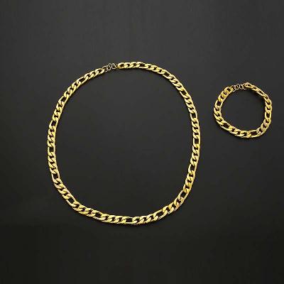 10mm Figaro Chain and Bracelet Set in Gold