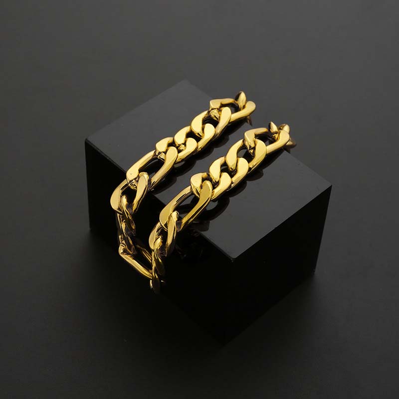 10mm Figaro Chain and Bracelet Set in Gold