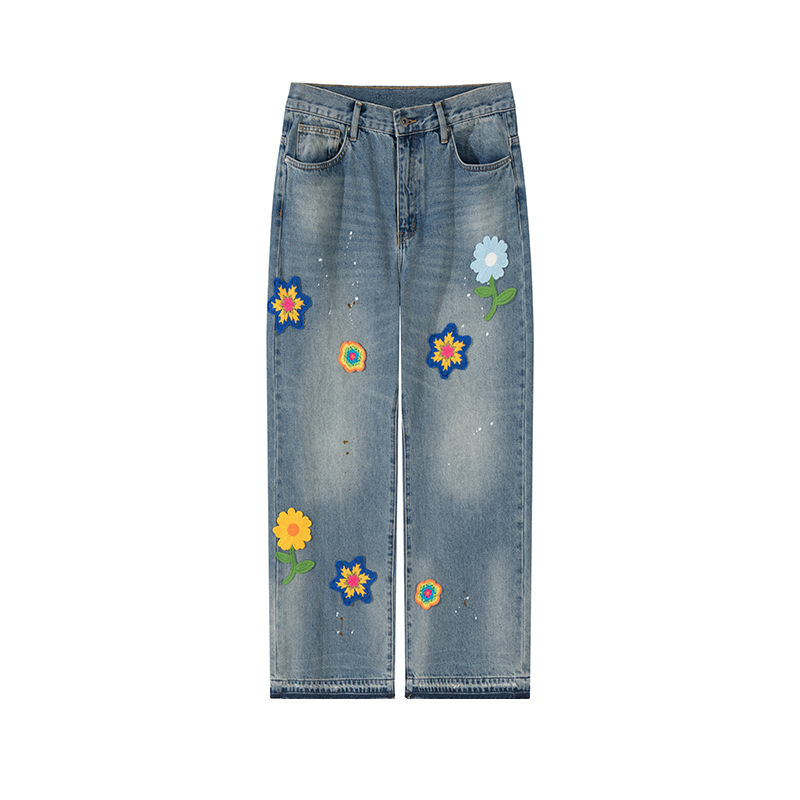 Hip Hop Fun Floral Embroidered Jeans