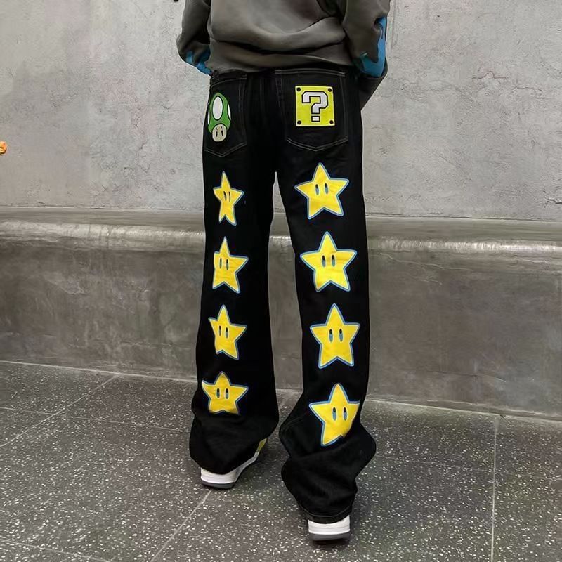 Y2K Hip Hop Star Print Jeans