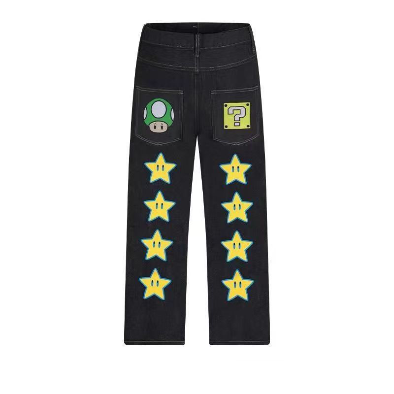 Y2K Hip Hop Star Print Jeans