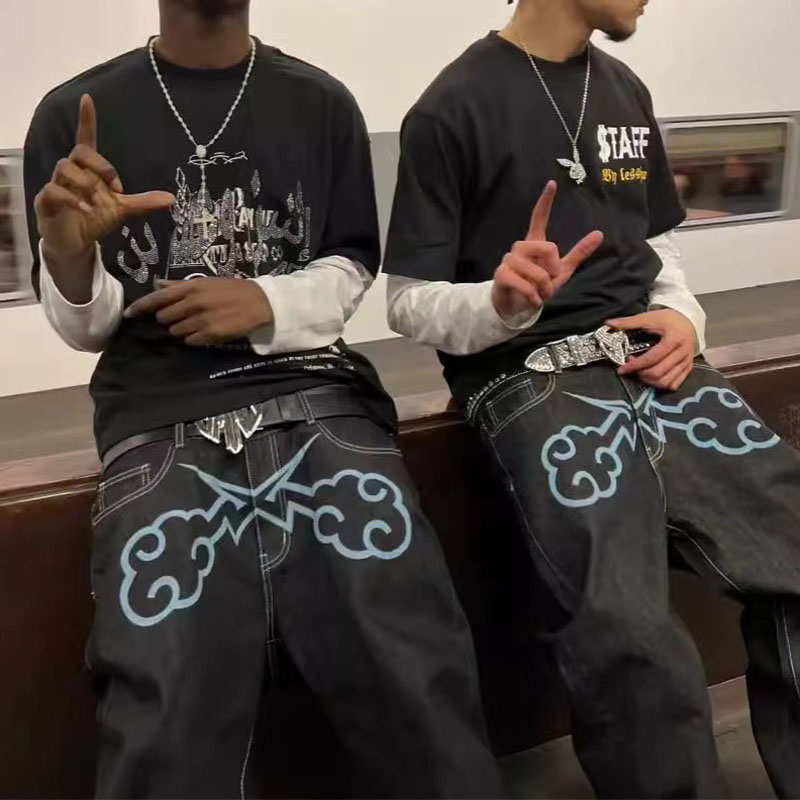 Y2K Hip Hop Scissor Cloud Print Jeans