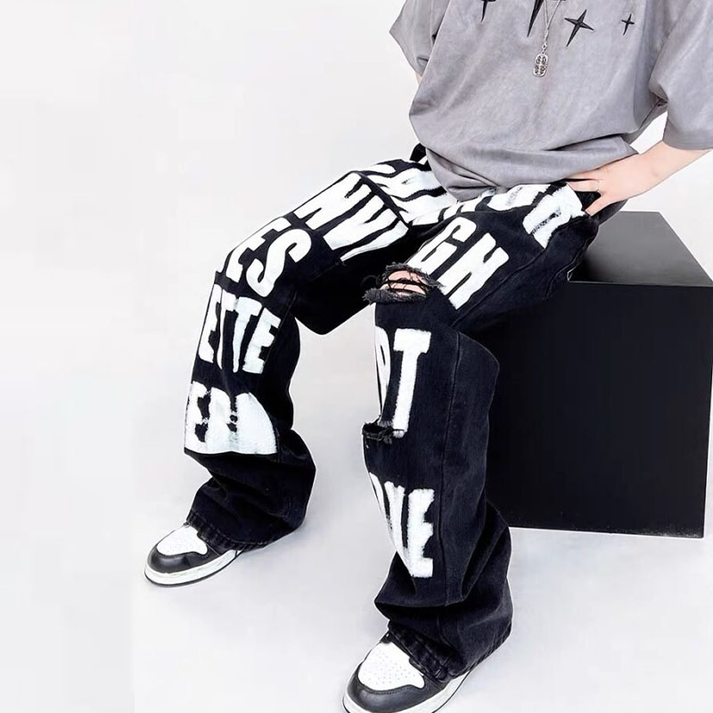 Y2K Phantom Alphabet Print Denim Wide Leg Pants