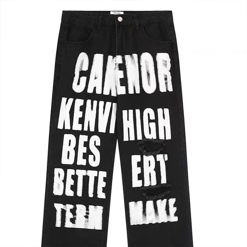 Y2K Phantom Alphabet Print Denim Wide Leg Pants