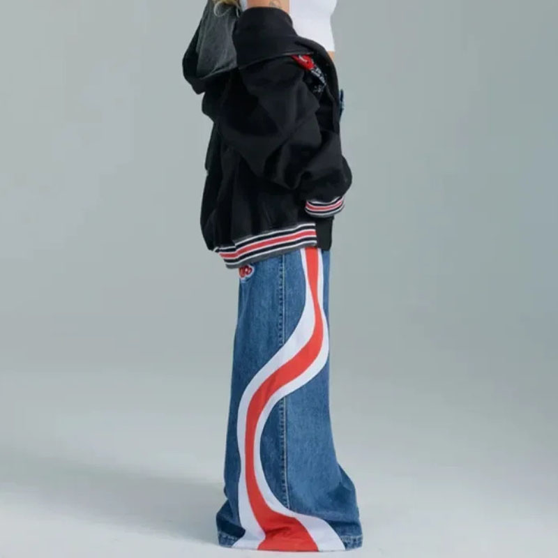 Y2K Hip Hop Spliced Colorblocked Wide Leg Jeans