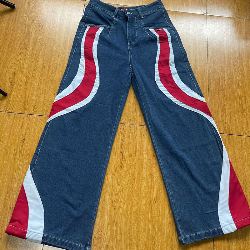 Y2K Hip Hop Spliced Colorblocked Wide Leg Jeans