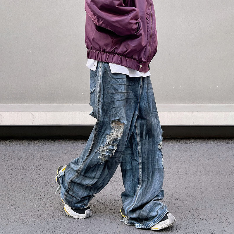 Hip Hop Wasteland Style Ripped And Worn Jeans