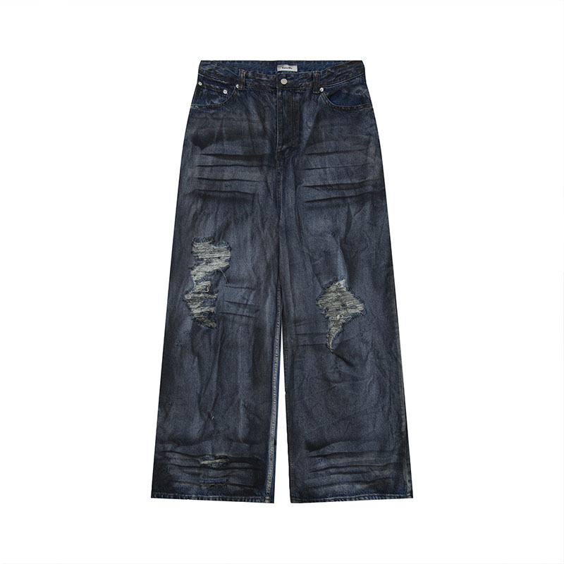 Hip Hop Wasteland Style Ripped And Worn Jeans