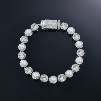 8mm Pearls Tennis Bracelet in White Gold