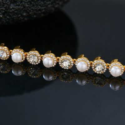 8mm Pearls Tennis Bracelet in Gold