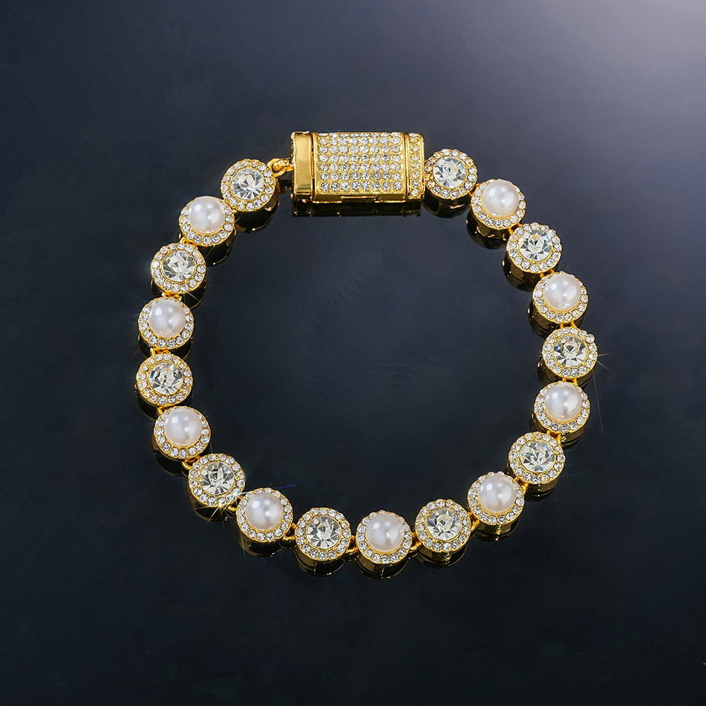 8mm Pearls Tennis Bracelet in Gold