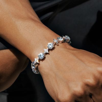 8mm Iced Quadrangular Star Bracelet in White Gold