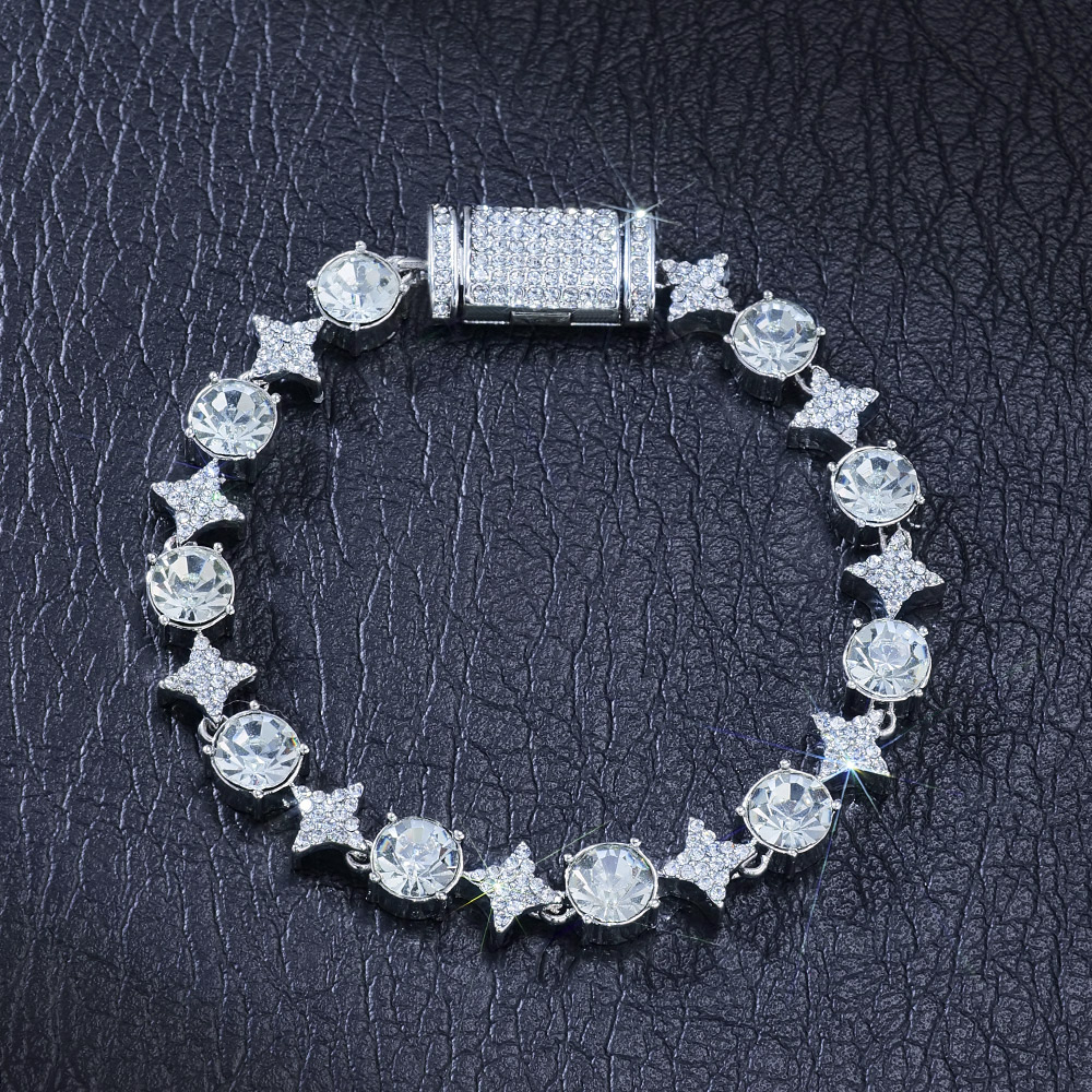 8mm Iced Quadrangular Star Bracelet in White Gold