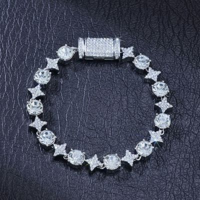 8mm Iced Quadrangular Star Bracelet in White Gold