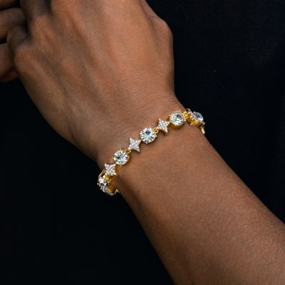 8mm Iced Quadrangular Star Bracelet in Gold