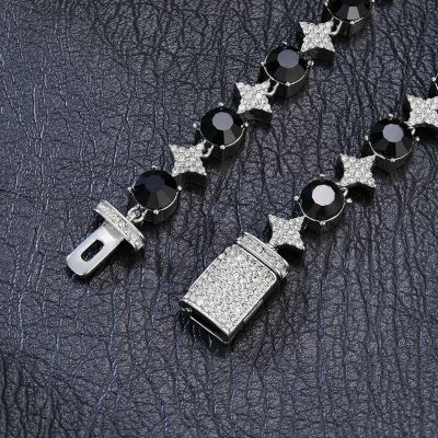 8mm Black Stone Quadrangular Star Bracelet in White Gold