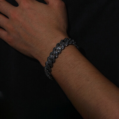 14mm Iced Miami Cuban Bracelet in Black Gold