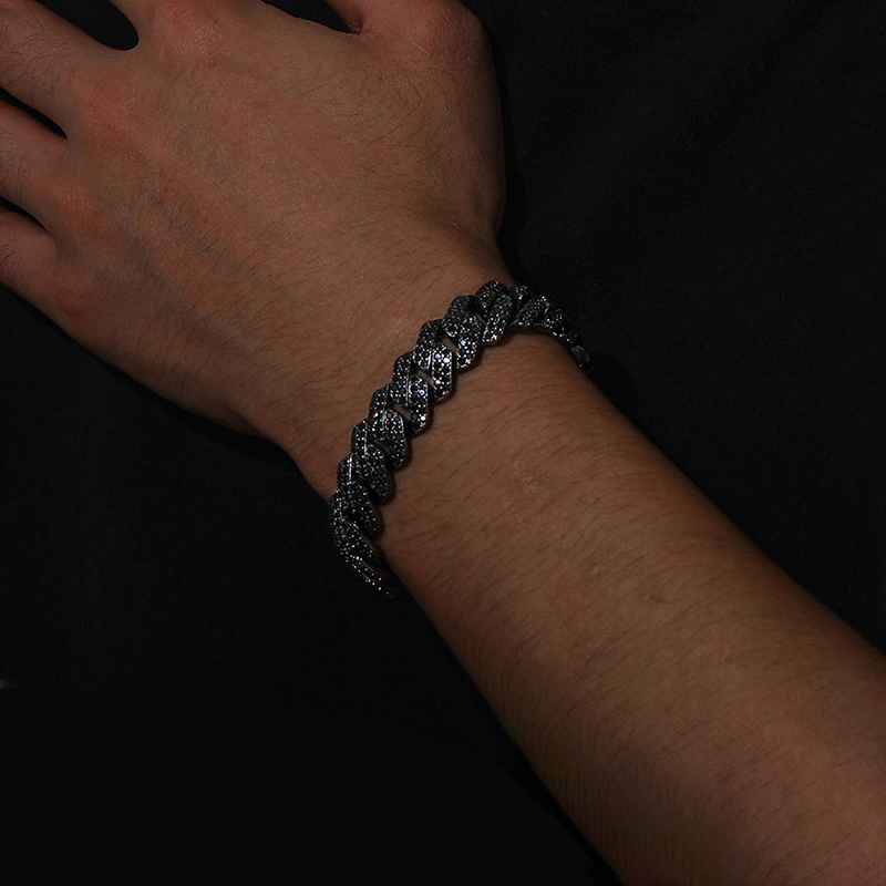 14mm Iced Miami Cuban Bracelet in Black Gold