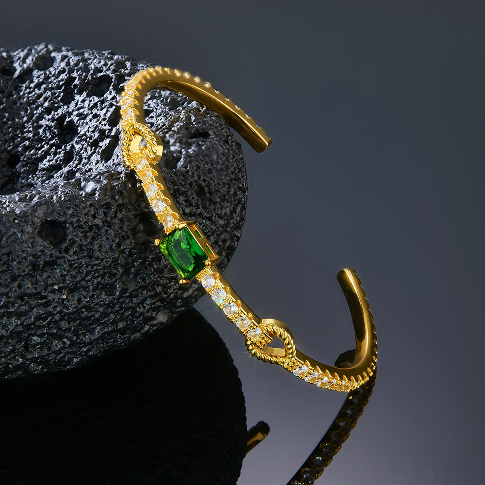 Emerald Knot Open Bangle Bracelet