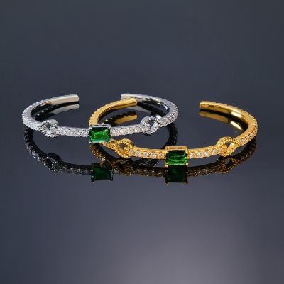 Emerald Segmented Open Bangle Bracelet