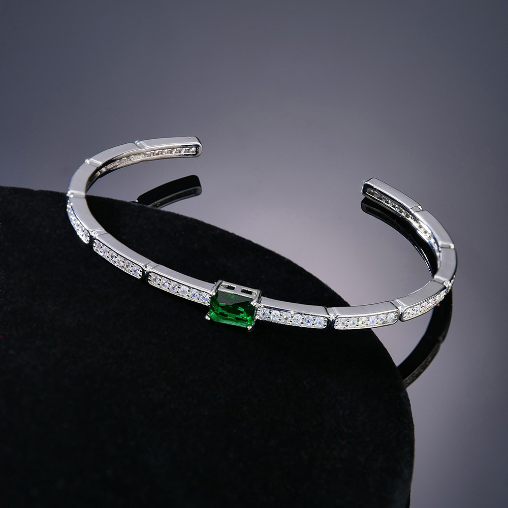 Emerald Segmented Open Bangle Bracelet