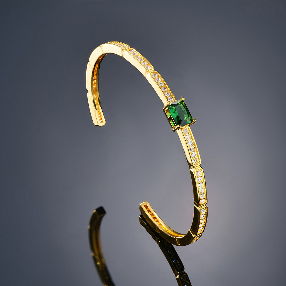 Emerald Segmented Open Bangle Bracelet