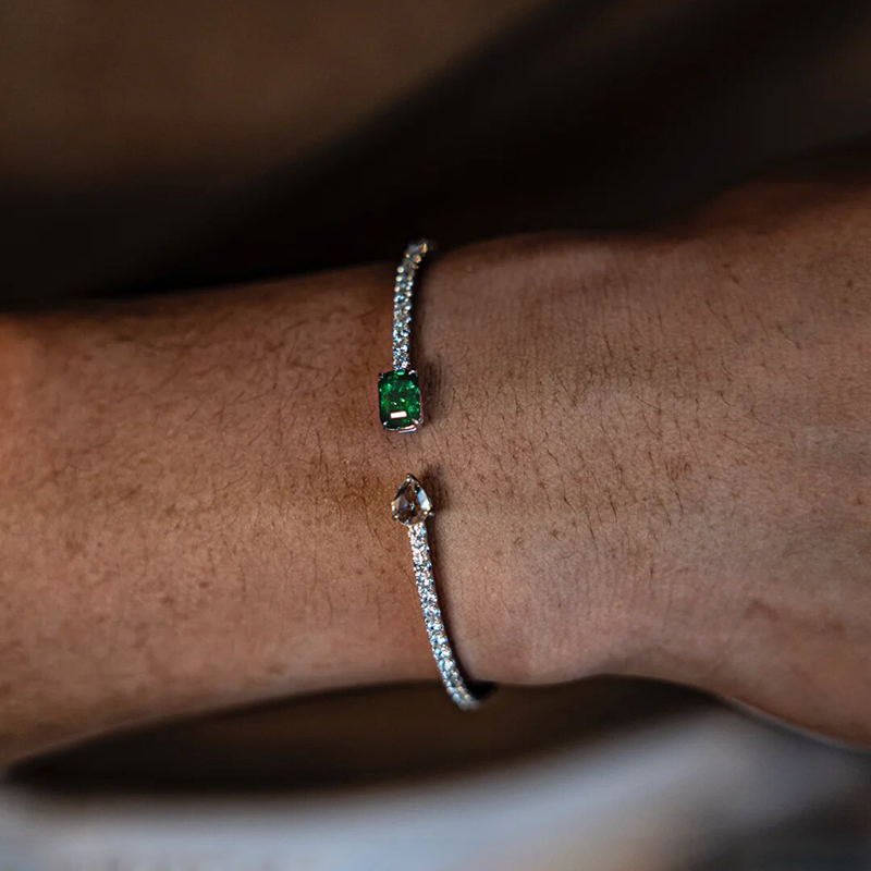 Emerald Pear Cut Open Bangle Bracelet