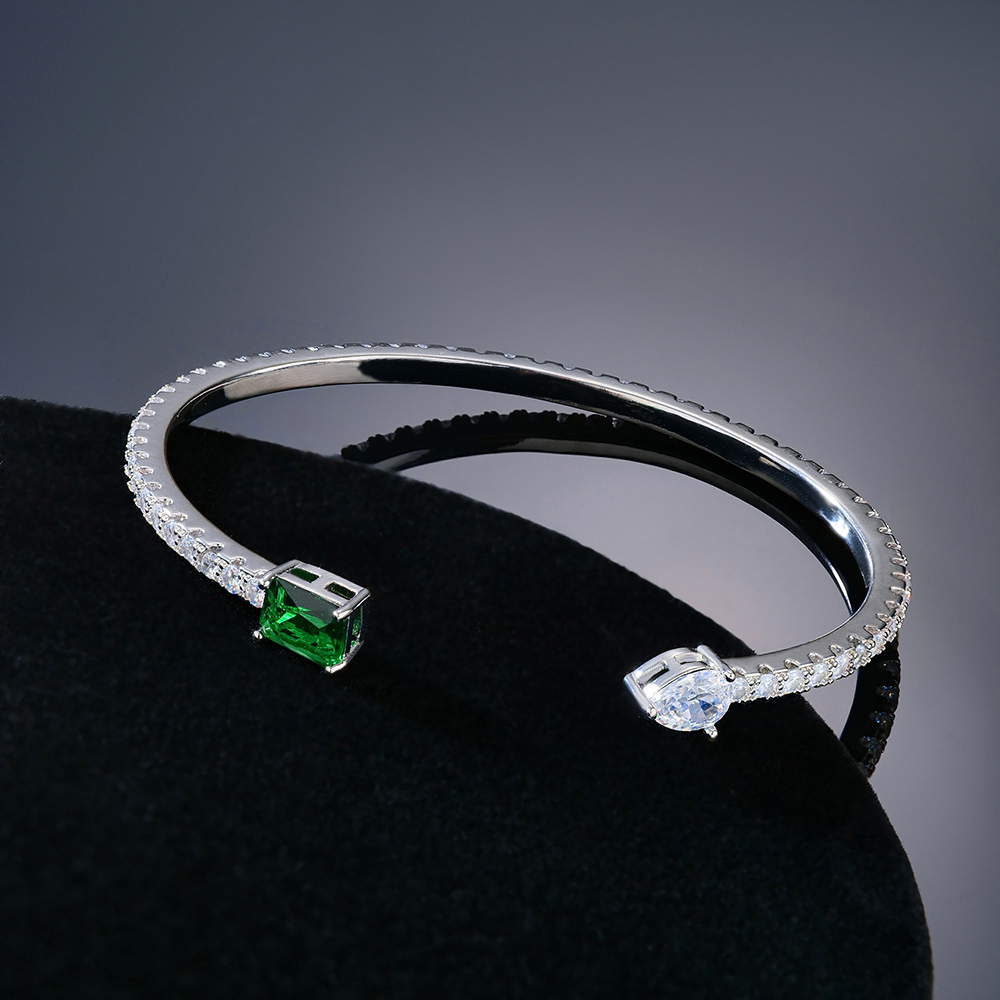 Emerald Pear Cut Open Bangle Bracelet