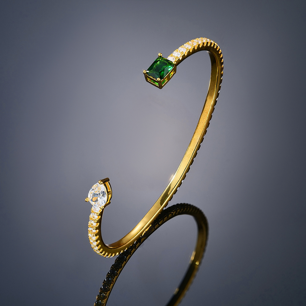 Emerald Pear Cut Open Bangle Bracelet