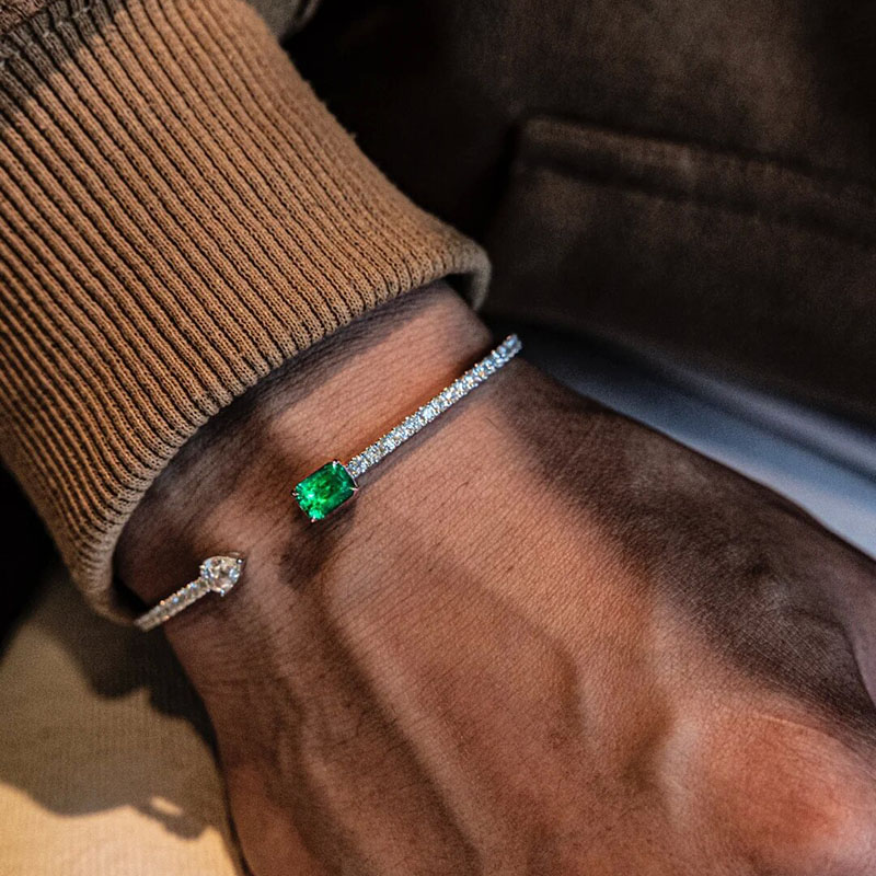 Emerald Pear Cut Open Bangle Bracelet