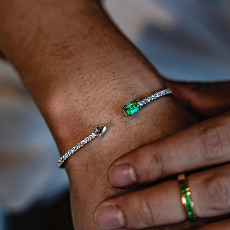 Emerald Pear Cut Open Bangle Bracelet