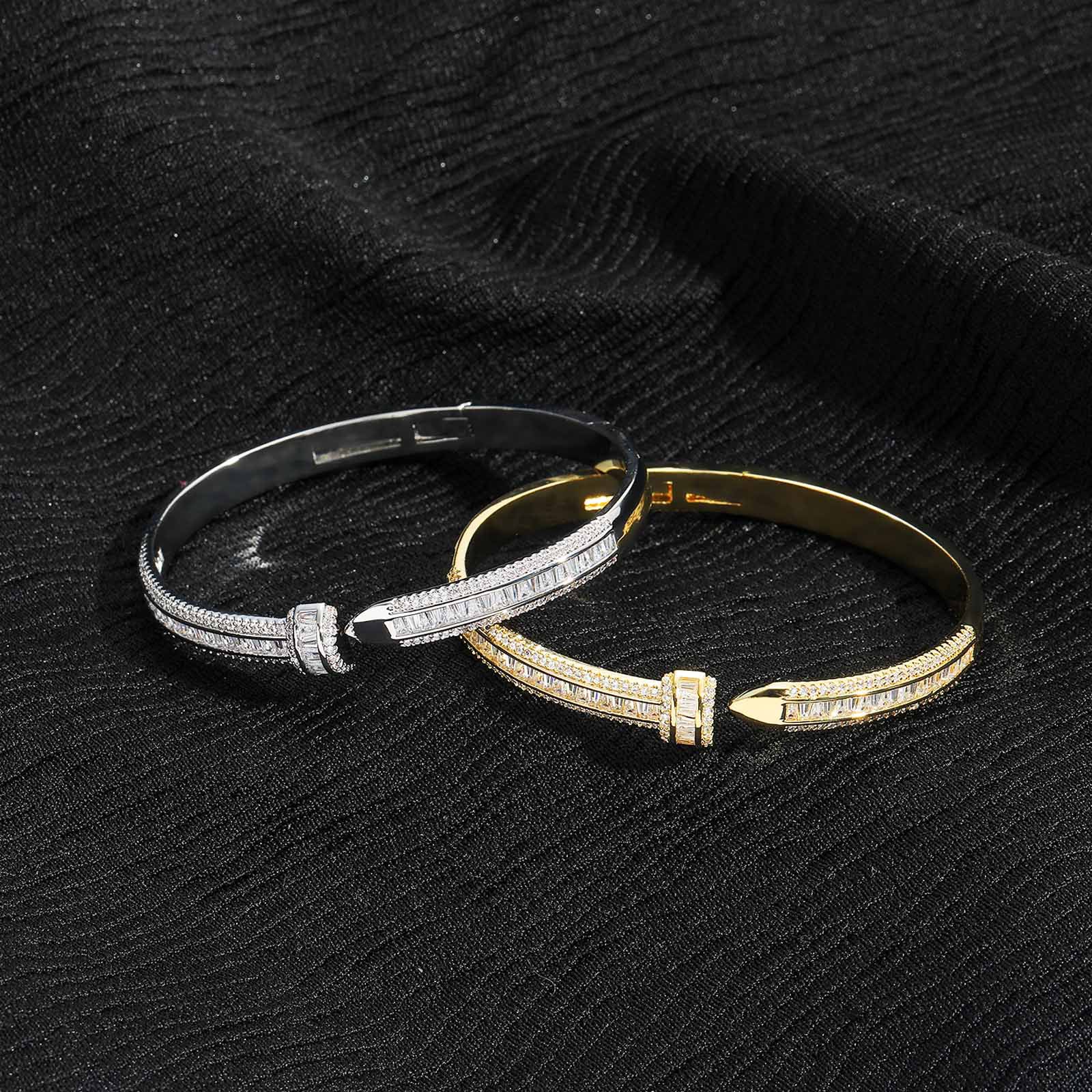 Tapered Baguette Cut T-shaped Open Bangle Bracelet