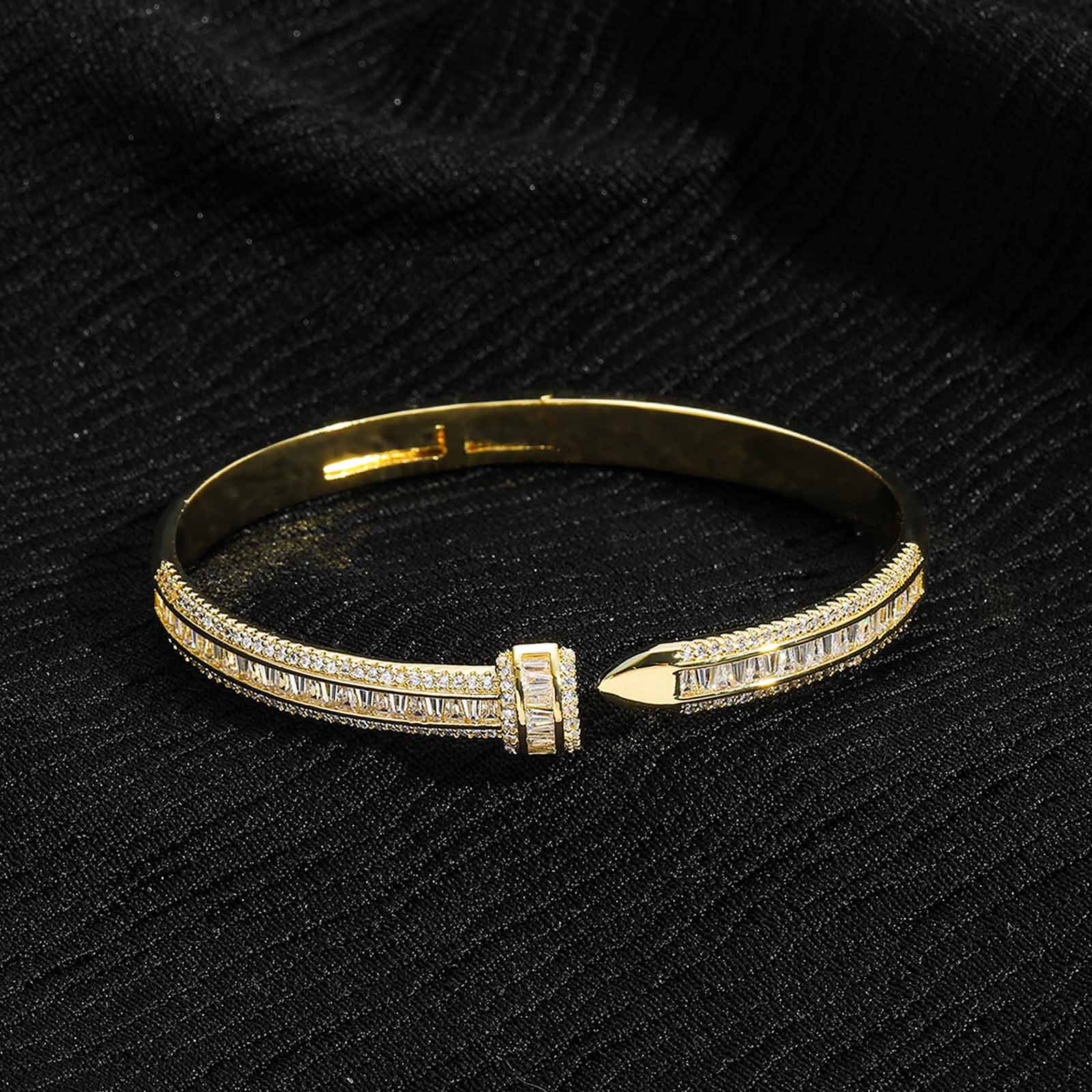 Tapered Baguette Cut T-shaped Open Bangle Bracelet