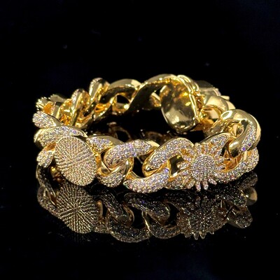 Iced Devil Eye Various Planets Cuban Bracelet