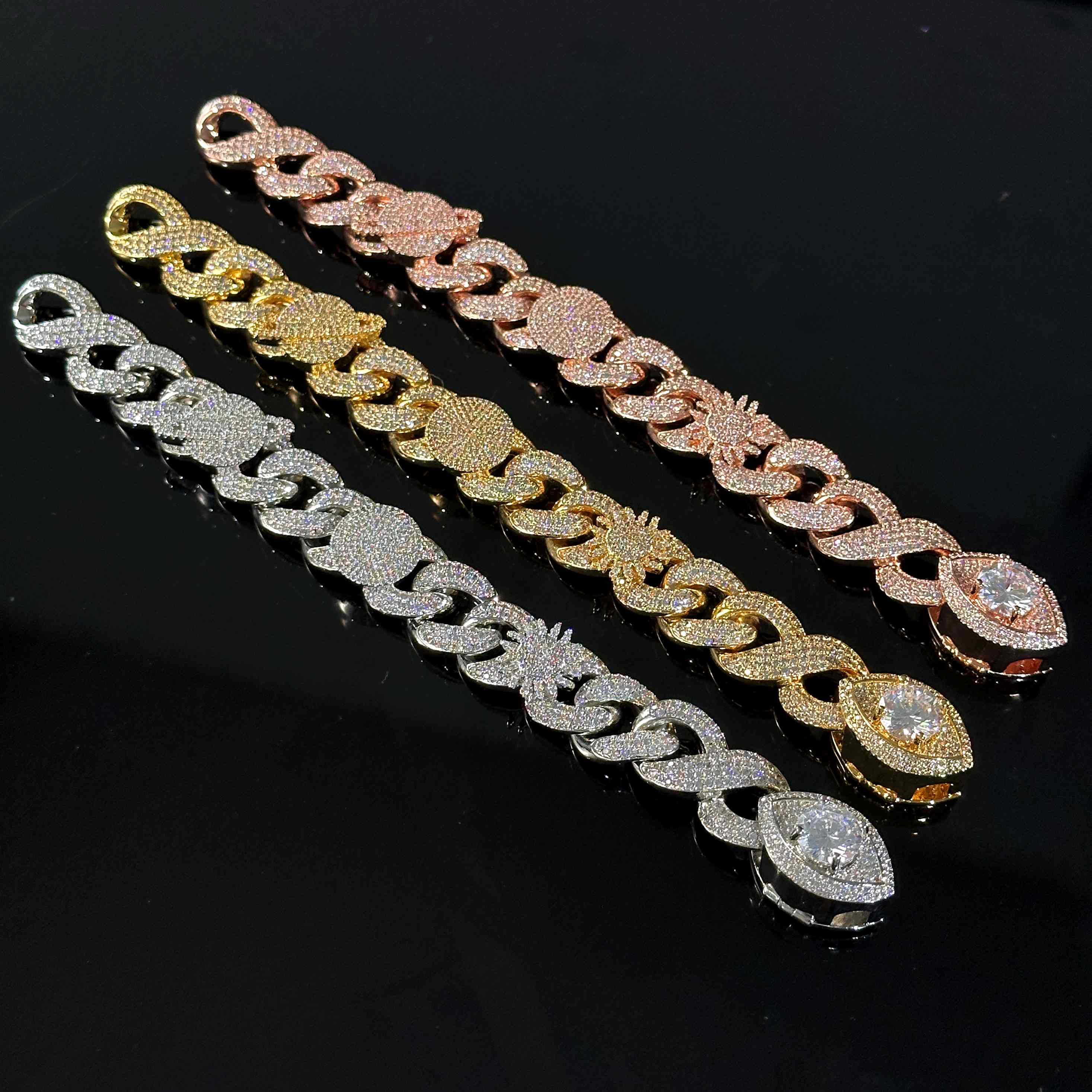 Iced Devil Eye Various Planets Cuban Bracelet