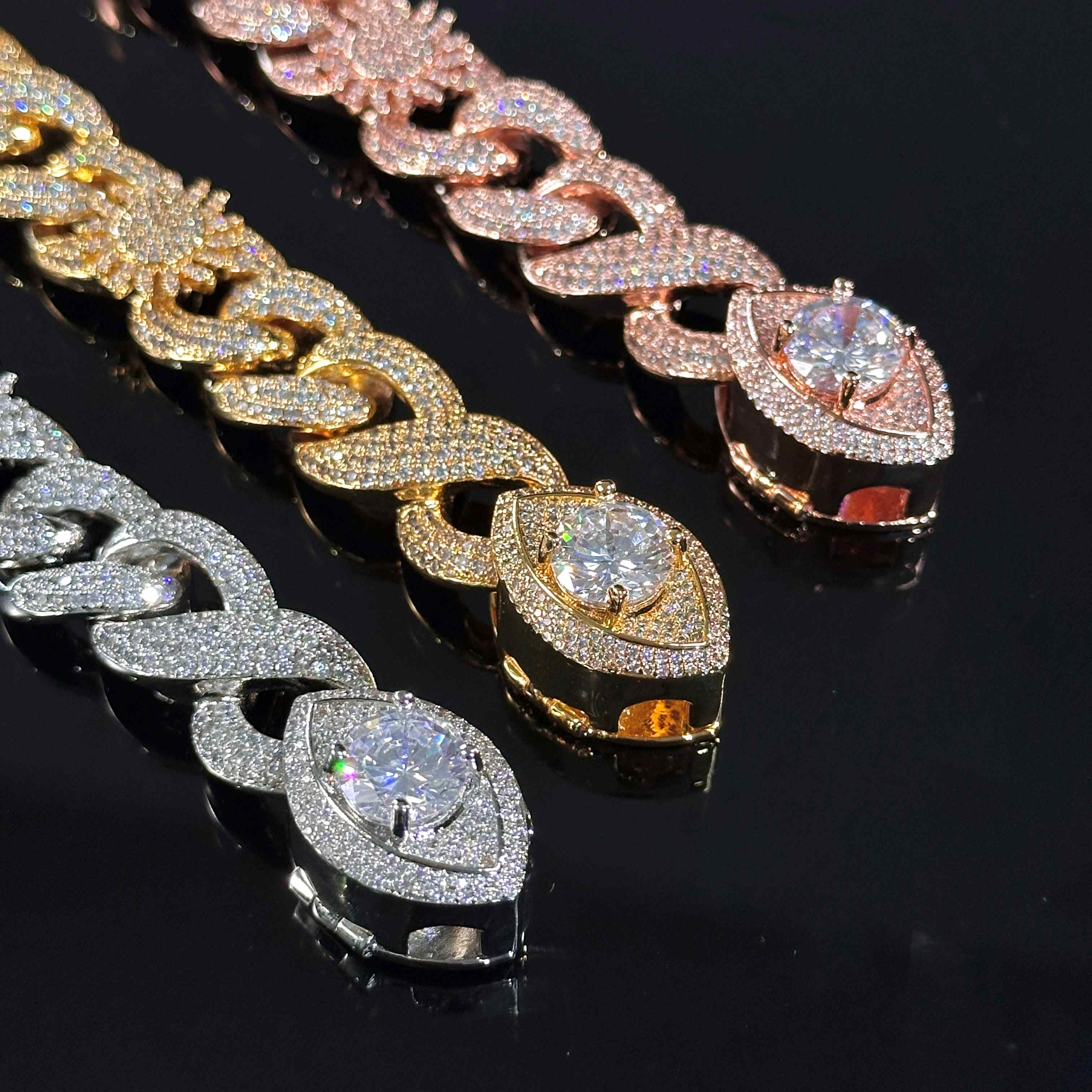 Iced Devil Eye Various Planets Cuban Bracelet