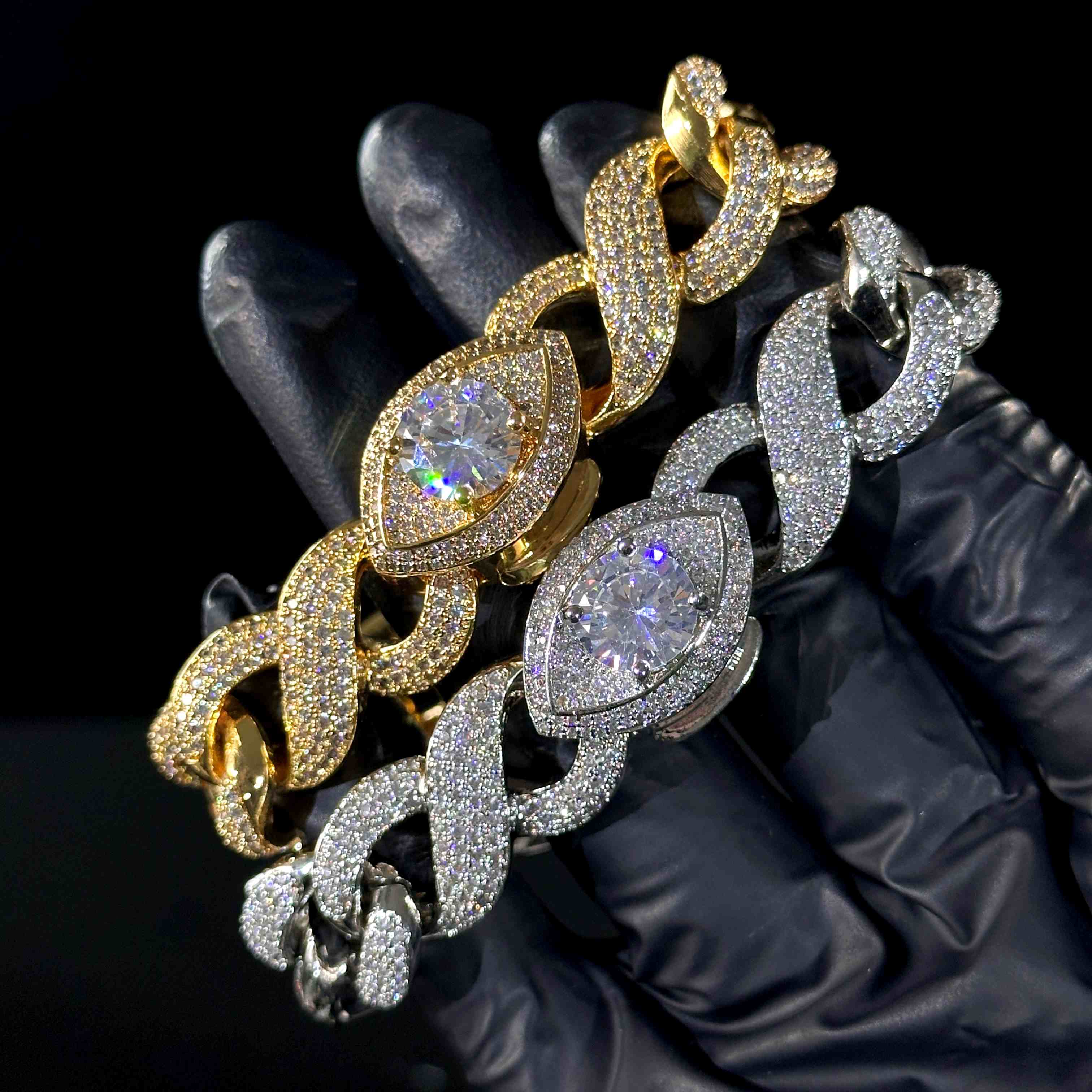 Iced Devil Eye Various Planets Cuban Bracelet