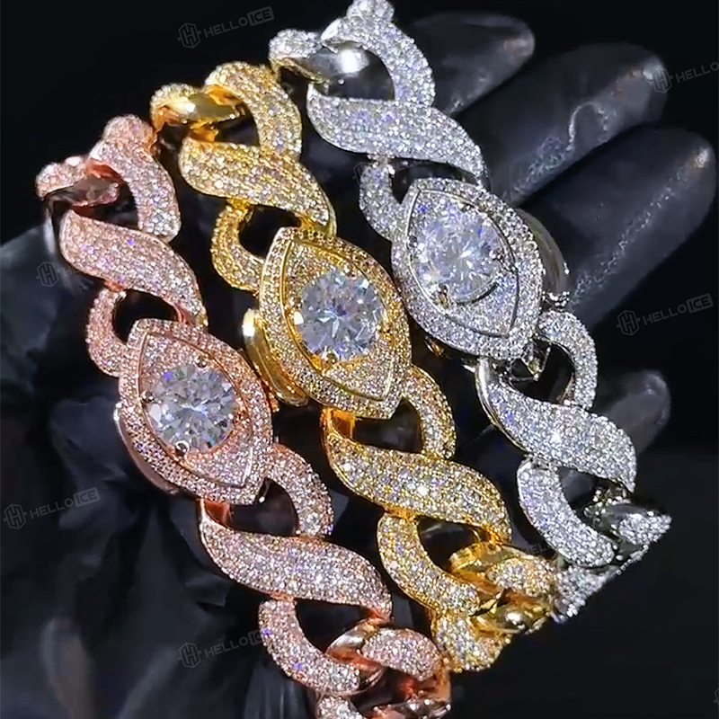 Iced Devil Eye Various Planets Cuban Bracelet