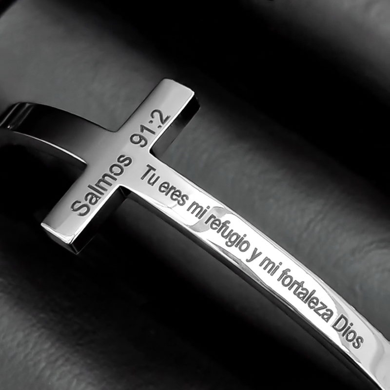 Cross Psalm Engraved Open Bracelet