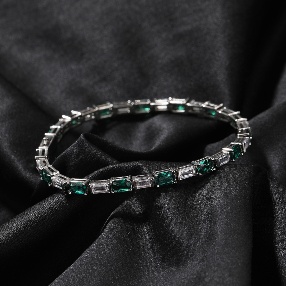 Green & White Baguette Cut Tennis Bracelet