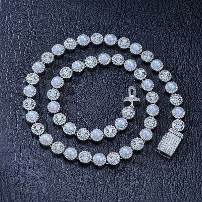 8mm Pearls Tennis Necklace in White Gold