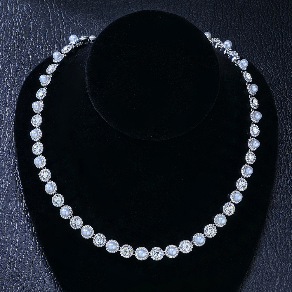 8mm Pearls Tennis Necklace in White Gold