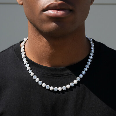 8mm Pearls Tennis Necklace in White Gold